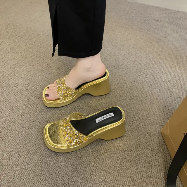 gold platform shoes